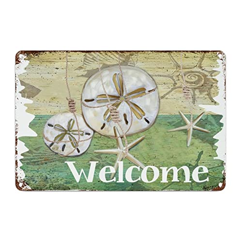 Strandhaus Retro Straße Hängeschild Conch Welcome to Our Beach House Metall Wandschild Less Worry More Beach Metall Blechschild Wandschild Schild für Wohnzimmer Küche Veranda 30,5 x 20,3 cm von CowkissSign