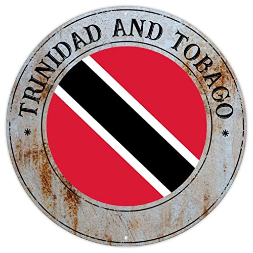 Trinidad und Tobago Landesflagge Metallschild Wandkunst Trinidad und Tobago Französisch Vintage Retro Metallschilder Land Souvenir Geschenk Qualität Schild Runde Flagge Schild für Reiseliebhaber 22,9 von CowkissSign