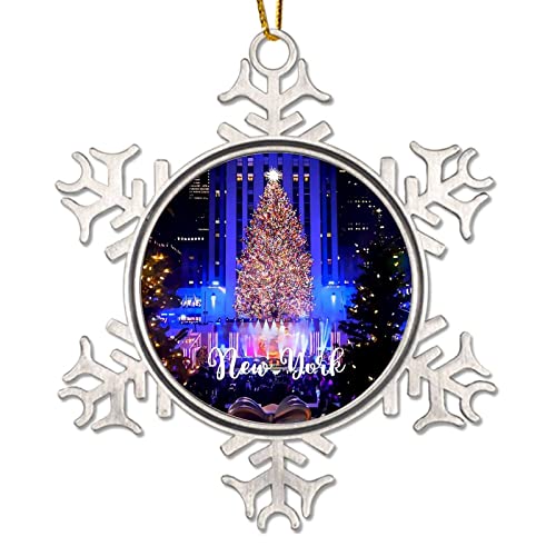 USA City New York Weihnachten Ornament City Souvenirs Reise Geschenk Metall Schneeflocke Weihnachtsbaum Hängende Ornament Städte in New York States Weihnachtsdekorationen für Baum von CowkissSign