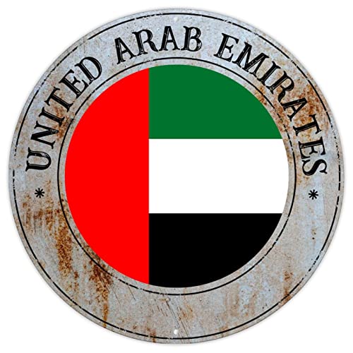 Vereinigte Arabische Emirate Veranda-Schild Nationalflagge Retro Metall Wandbehang Schild Vereinigte Arabische Emirate Flagge Metallschild Blechschild Land Souvenir Runde Türhänger Schild Qualität von CowkissSign