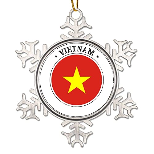 Vietnamflagge Weihnachtsschmuck für Baum Vietnam Land Souvenir Weihnachtsdekorationen für Baum Nationalflagge Metall Schneeflocke Weihnachtsschmuck Andenken von CowkissSign