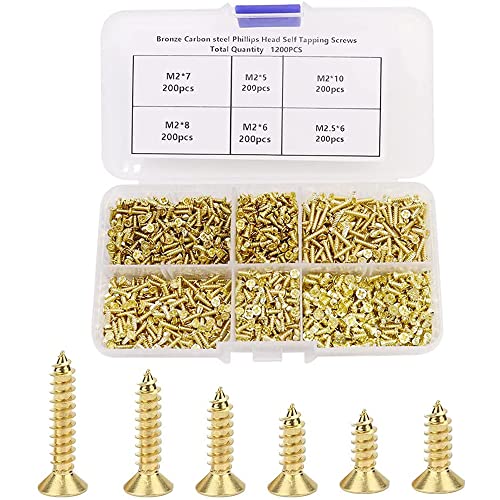 1200 Stücke Kleine Selbstschneidende Schrauben Flachkopf Kreuz Holzschrauben Sortimentssatz M2/M2.5 Selbstbohrende Schrauben Kohlenstoffstahl Kleine Schraube für Scharniere DIY Mehrzweck von Coyanyu