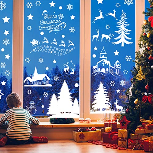 9 Stück Weihnachtsdeko Fenster, PVC Doppelseitige Fensterbilder Weihnachten Schneeflocken Deko Weihnachten Fensterdeko für Fensterfolie Weihnachtsdekoration (166 Stück) von Coyanyu