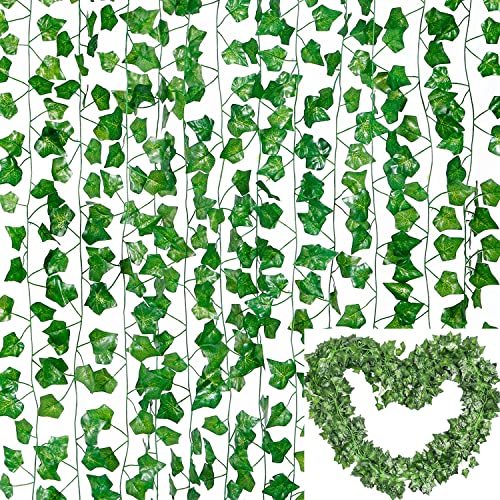 Coyanyu Efeu Künstlich, 12 stück Kunstpflanze Hängend Girlande Grün Blätter Pflanzen Künstliche Gefälschte Efeublätter Hängende Rebe für Hochzeit Party Garten Wanddekoration 2.1M von Coyanyu