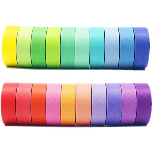 Washi Tape, 20 Rollen farbiges Masking Tape, Regenbogen buntes klebriges Pastell Washi Tape, Beschreibbare Washi Tapes für Malerei Journal DIY Scrapbook dekoratives Handwerk 15mm x 5m von Coyanyu
