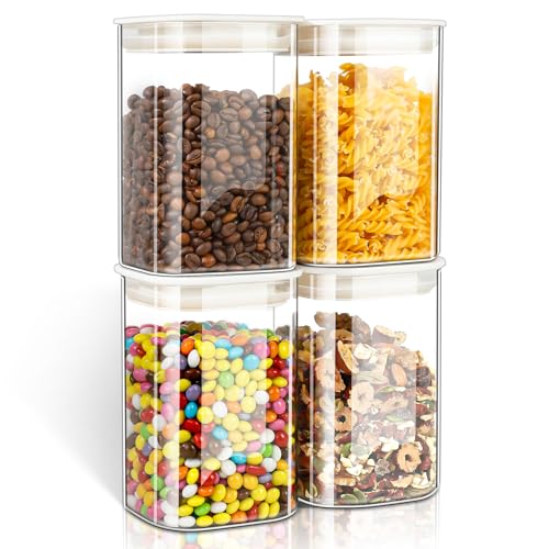 Cozary 1100ml Vorratsdosen mit ABS-Deckel aus Glas, 4er Set Glasbehälter mit Deckel Eckig, Stapelbar Spülmaschinenfest für Lebensmittelaufbewahrung Küche, Kaffee, Nudeln von Cozary