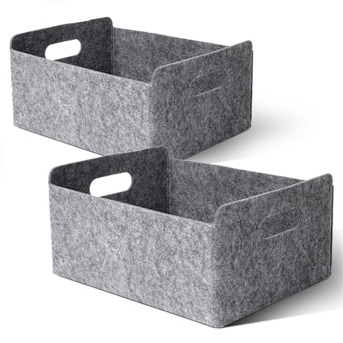 Cozary 2 Stück Filzkorb Aufbewahrung Faltbarer, Filz Aufbewahrungsbox mit Griff, Aufbewahrungskorb Filz für Regal, Kleiderschrank, Kleidung, Handtücher, Accessoires - 30x24x15 cm - Grau Cozary 2 Stück Filzkorb Aufbewahrung Faltbarer, Filz Aufbewahrungsbox mit Griff, Aufbewahrungskorb Filz für Regal, Kleiderschrank, Kleidung, Handtücher, Accessoires - 30x24x15 cm - Grau von Cozary