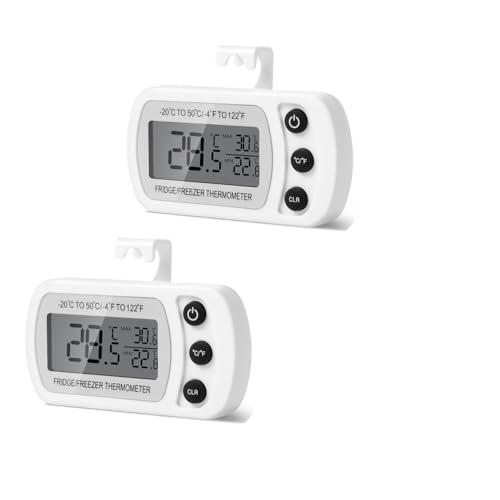Cozary 2 Stück Kühlschrankthermometer Digital, Magnetische Kühlschrank Thermometer mit Haken, Gefrierschrank Thermometer, Leicht Ablesbares LCD-Display, für Zuhause, Restaurants, Bars von Cozary