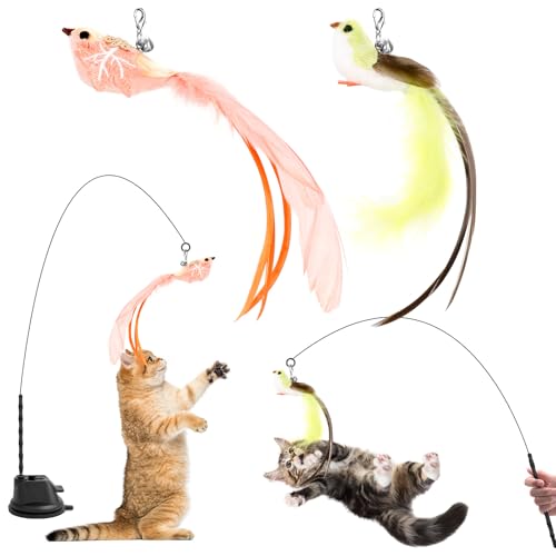 Cozary 4 Stück Katzenspielzeug Interaktive, Katzen Spielzeug Saugnapf, 1 Katzenangel mit 2 Glöckchen Vögeln, Intelligenz Spielzeug Vogelspielzeug für Katzen Zauberstab Cozary 4 Stück Katzenspielzeug Interaktive, Katzen Spielzeug Saugnapf, 1 Katzenangel mit 2 Glöckchen Vögeln, Intelligenz Spielzeug Vogelspielzeug für Katzen Zauberstab von Cozary