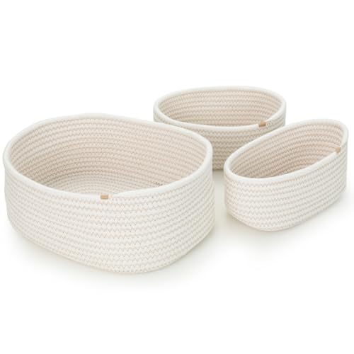 Cozary Aufbewahrungskorb Aus Baumwolle – Handgefertigter Badezimmer Organizer & Multifunktionskorb (3 Größen) – Aufbewahrungskorb Geflochten Für Bad, Küche, Kinderzimmer – 3 Stück, Grau von Cozary