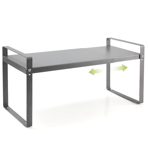Cozary Erweiterbares Schrankregal (37-63 cm), Küchenregal, Robustes Metall-Gewürzregal, Langlebiges, Regal Stehend für Schrank, Küche, Arbeitsplatte, Aufbewahrung, Regal, Bad & Büro, Grau von Cozary