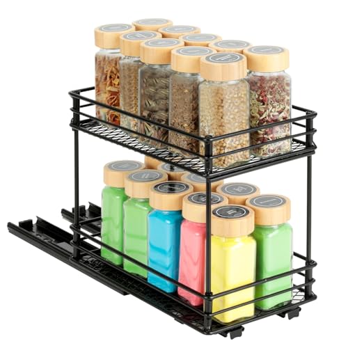 Cozary Gewürzregal Ausziehbar-Doppelter Gewürz Organisator–Gewürzständer mit Schublade & Belüftung, Küchenschrank Organizer, 2 Montagearten (26 * 15 * 21.8cm) von Cozary