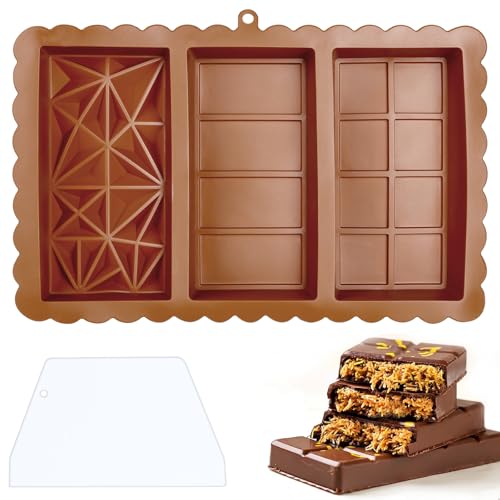 Cozary Schokoladenform Silikon, 3-in-1 Antihaftbeschichtung Silikonform Schokolade, BPA-Frei Schokolade Form mit Rakel für DIY Nüsse Schokolade Backen, Pralinen, Desserts von Cozary