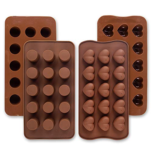 Cozihom Silikon-Schokoladenformen, Backform für Schokolade, Gelee, Süßigkeiten, Fettbomben, Keto-Snacks, Eiswürfel, runde Tassen und Herzform, 4 Stück von Cozihom