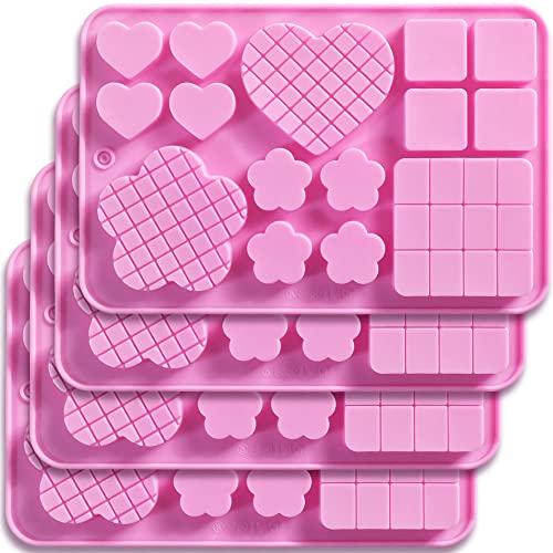 Cozihom Silikon-Formen, quadratisch, Herz- und Blumenform, für Schokolade, Süßigkeiten, 4 Stück von Cozihom