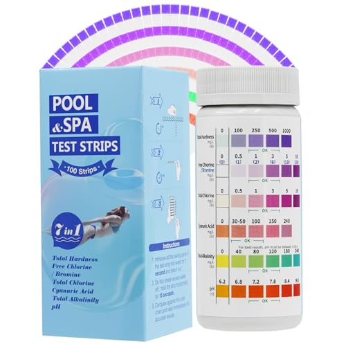7-in-1 Pool Teststreifen | Pooltester für pH, freies Chlor, Gesamthärte, Brom, Gesamtchlor, Cyanursäure, Gesamtalkalität | Teststreifen Whirlpool & Spa | Wassertester Set Für Schwimmbad von Cozii