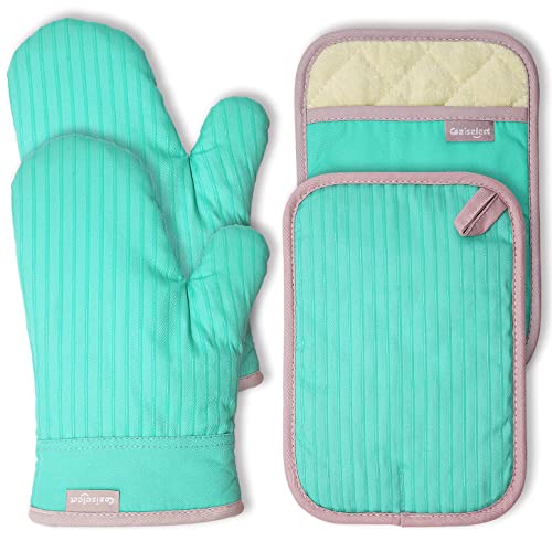 Coziselect Ofenhandschuhe, Hitzebeständige Topfhandschuhe und Topflappen Set, Silikon Anti-Rutsch Design, Geeignet für Kochen, Backen, Grillen, Grün von Coziselect