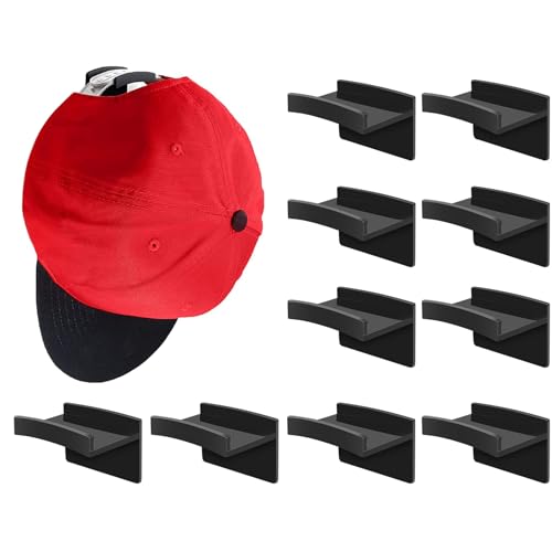 Cozlly 10 stück Selbstklebende Huthaken, Cap Halterung Wand Baseball Cap Halter, Kappenhalter Hut-Organizer Minimalistischer Huthalter, Wand Kappen Halterung für die Wand, Kein Bohren(Schwarz) von Cozlly