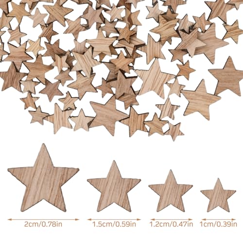 Cozlly 100 Stück Streudeko Holzsterne - Blanke Stern Scheiben in 4 Größen für Weihnachts-Deko, Tischdeko und Kranz von Cozlly