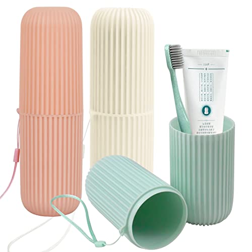 Cozlly 3 Stück Etui Zahnbürste,Reise Wasser Becher Set,Reisezahnbürsten Box,Zahnbürstenetui für Reisen,Portable Reise Wasser Becher Set,für Camping im Freien Reisen(Weiß Grün Rosa) von Cozlly