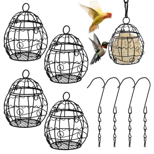 Cozlly 4 Futterspender für Meisenknödel, Metall Meisenknödelhalter zum Aufhängen, Futterstation für Vögel, Vogelfutterspender für Garten,Draussen,Wildvogel,Spatzen Rotkehlchen, Schwarz von Cozlly