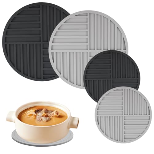 Cozlly 4 Stück Silikon Topfuntersetzer, Hitzebeständige Silikonuntersetzer, rutschfeste Silikon-Isoliermatte, Topflappen und Untersetzer, Rundes Platzset für Töpfe Pfannen (2x16cm 2x22cm) von Cozlly
