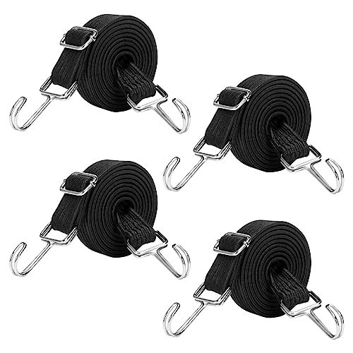 Cozlly 4 Stück Spanngummi mit Haken, Spanngurte Elastisch Verstellbar, Gepäckspanner Flach, Elastischer Spannband, Gummiseile Schwarz für Motorrad Fahrrad Autotransport Gepäckpakete Zelt Camping (1M) von Cozlly
