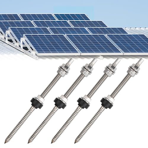 Cozlly 4 Stück Stockschrauben, 304 Edelstahl Solar Montage Kleiderbügel Schrauben Solarpanel Zubehör Kit, Höhenverstellbar, Zubehör für Photovoltaik Solarbefestigung auf Gebäudedächer (M10 x 200mm) von Cozlly