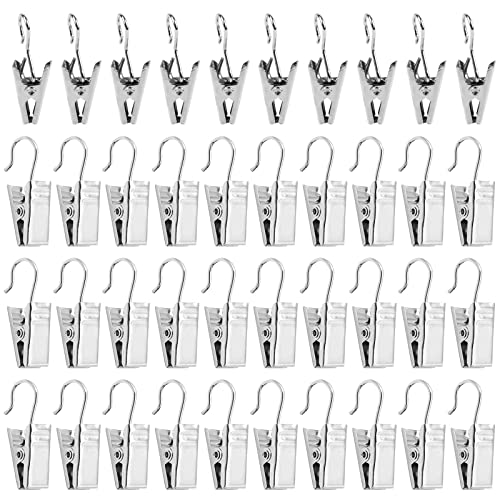 Cozlly 50 Stück Edelstahl Vorhang Clips, Gardinen Metall Klammern mit Haken, Kleine Edelstahl Curtain Clip, Metall Hängenden Haken Für Vorhänge Fotos Duschvorhang Hängende Home Dekoration(Silber) von Cozlly