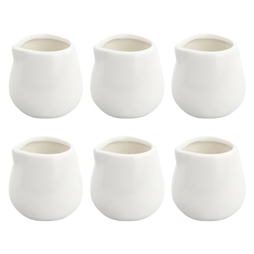 Cozlly 6 Milchkännchen Porzellan 100ml, Sahnekännchen Klein aus Keramik, Mini Saucenkännchen für Sahne, Salat, Kaffee, Honig, Weiß (Weiß) von Cozlly