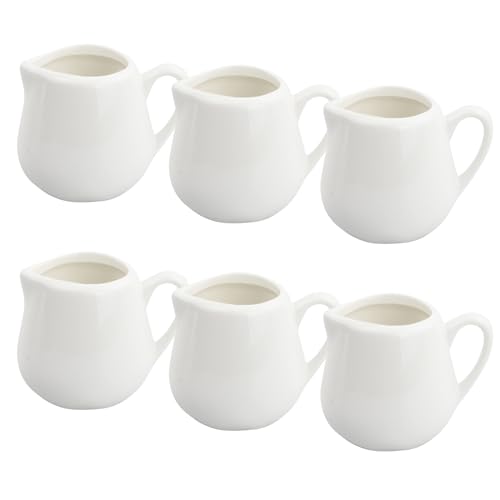 Cozlly 6 Milchkännchen Porzellan 100ml, Sahnekännchen Klein aus Keramik, Mini Saucenkännchen für Sahne, Salat, Kaffee, Honig, Weiß (Weiß mit Griff) von Cozlly