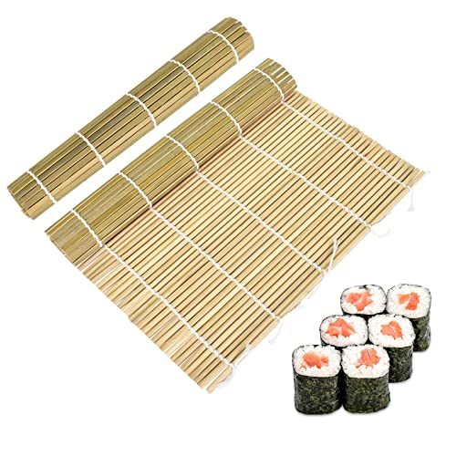 Cozlly Bambusmatte Sushi, 2 Stk 24 x 24 cm Sushi rollmatte, Waschbar und Wiederverwendbare Sushi Werkzeug für Küchen Japanische Restaurants Sushi-Liebhaber Anfänger von Cozlly