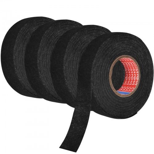 Cozlly Gewebeband, 4 Rollen Selbstklebendes Isolierband, Auto Kabelbaum Filzband, 19mm x 15m, Tape für Kabelbäume, Mehrzweckfilzband, für Verdrahtungsprojekte und Reparaturen, Schwarz von Cozlly