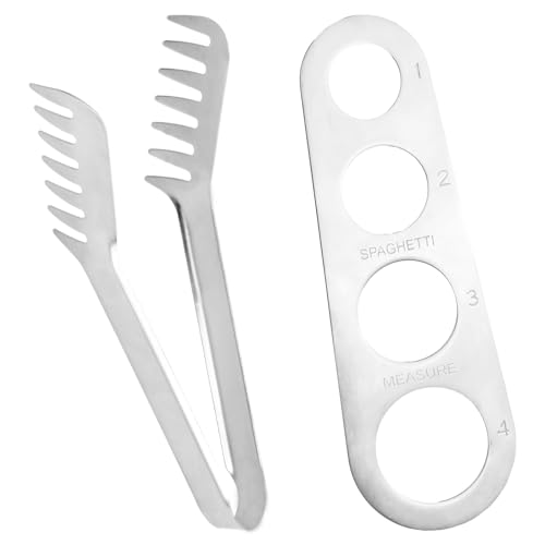 Cozlly Nudelzange 22 cm, Edelstahl Spaghetti Vermesser, Nudelzange Grillzange Edelstahl, 2 Stücke Spaghetti Server Set, Kammförmige Edelstahl Spaghettizange Nudeln Pasta Clip, für Backen Küche von Cozlly