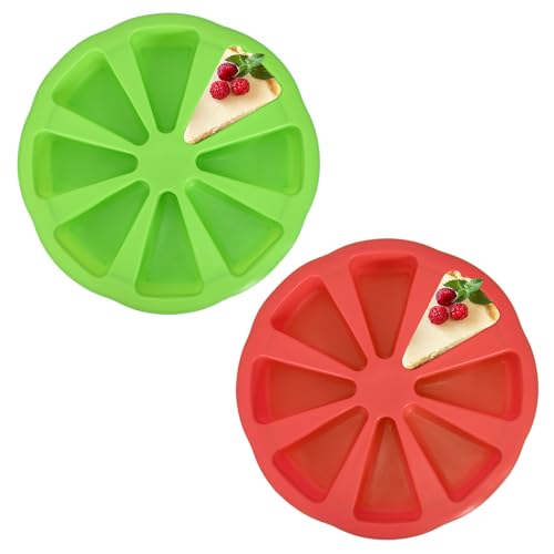 Cozlly Silikon Backform mit 8 Löchern, Kuchenform Silikon Dreieck-Kuchenform, 8-Kavitäten-Silikon-Kuchenform, Silikon Backformen für Kuchen, Brot, Eis, Muffins und Küche (Grün,Rot) von Cozlly