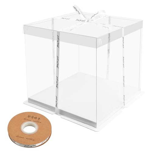 Cozlly Transparente Kuchenbehälter,Kunststoff Kuchenschachteln mit Band,Doppelschicht Tortenschachtel mit Deckel,Durchsichtig Cake Box,Tortenbehälter Einweg für Geburtstag Dessert- 8 Inch 26x26x24cm von Cozlly