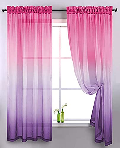 Cozomiz 2 Stück Vorhang Gardinen Gardinenschals Transparent Sheer Voile Vorhang Durchsichtig Fensterschal für Wohnzimmer Schlafzimmer Pink Violett (mit Kräuselband) 132x244cm von Cozomiz