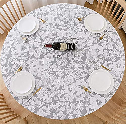 Cozomiz Elastische Runde Tischdecke Gartentischdecke Rundtischdecke wasserdichte rutschfeste Abwischbar Schmutzabweisend Tischdecke für Esszimmer, Küche und Picknick 114-140cm Lässt Grau von Cozomiz