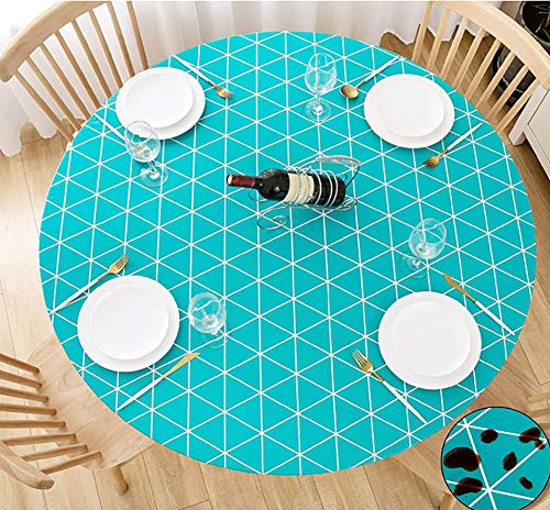 Cozomiz Elastische Runde Tischdecke Gartentischdecke Rundtischdecke wasserdichte rutschfeste Abwischbar Schmutzabweisend Tischdecke für Esszimmer, Küche und Picknick 95cm-110cm Blau See von Cozomiz