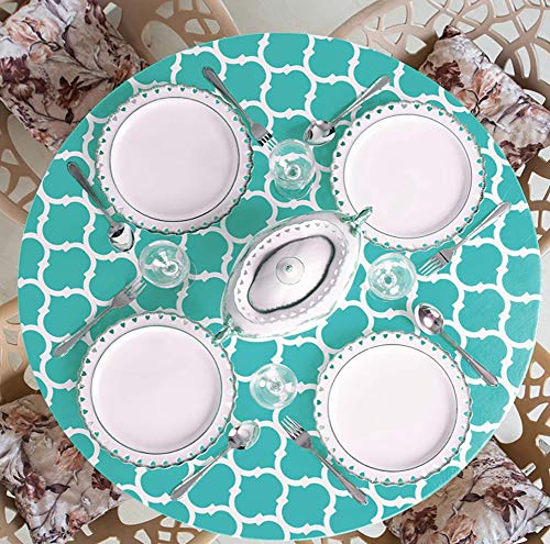 Cozomiz Elastische Runde Tischdecke Gartentischdecke Rundtischdecke wasserdichte rutschfeste Abwischbar Schmutzabweisend Tischdecke für Esszimmer, Küche und Picknick 95cm-110cm Blau von Cozomiz