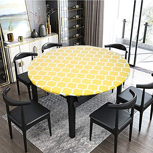 Cozomiz Elastische Runde Tischdecke Gartentischdecke Rundtischdecke wasserdichte rutschfeste Abwischbar Schmutzabweisend Tischdecke für Esszimmer, Küche und Picknick 95cm-110cm Gelb von Cozomiz