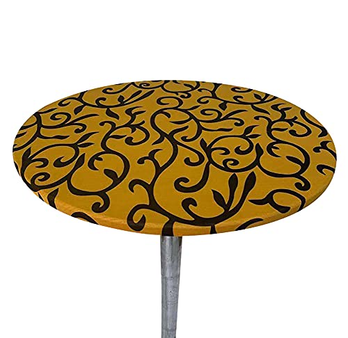 Cozomiz Geometrisch Elastische Tischdecke Gartentischdecke Rundtischdecke wasserdichte rutschfeste Abwischbar Schmutzabweisend Tischdecke Gold 100cm Runde Enge Passform von Cozomiz