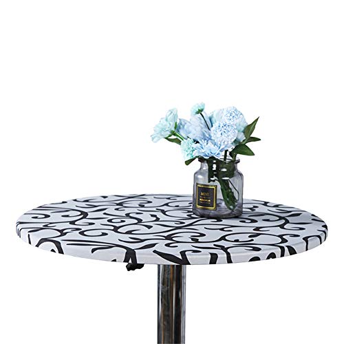 Cozomiz Geometrisch Elastische Tischdecke Gartentischdecke Rundtischdecke wasserdichte rutschfeste Abwischbar Schmutzabweisend Tischdecke Weiß 70cm Runde Enge Passform von Cozomiz
