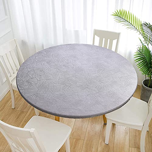 Cozomiz Jacquard Elastische Tischdecke Gartentischdecke Rundtischdecke wasserdichte rutschfeste Abwischbar Schmutzabweisend Tischdecke 120cm Runde Enge Passform Grau von Cozomiz