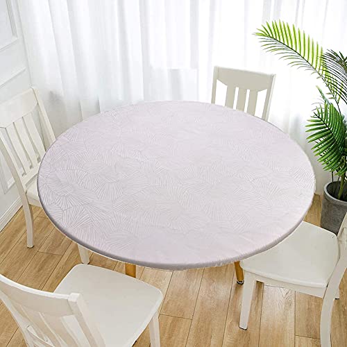 Cozomiz Jacquard Elastische Tischdecke Gartentischdecke Rundtischdecke wasserdichte rutschfeste Abwischbar Schmutzabweisend Tischdecke 120cm Runde Enge Passform Weiß von Cozomiz