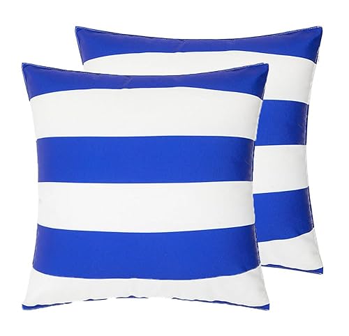 Cozomiz Kissenbezug Outdoor Wasserdicht Sofakissen Wasserfest Dekokissen Streifen Kissenbezüge Dekorativ Kissen Kissenhülle Outdoor Sofakissen Dekokissen für Garten Sofa 45x45cm(2 Stück) Blau von Cozomiz