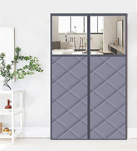 Cozomiz Wärmeschutzvorhang Magnet Thermo Türvorhang Thermovorhang Verdunklungsgardine Wasserdicht Winddicht Geräuschisolierung Isolier Schutz Panel-Isolierung 90x200cm Grau mit Fensterstil 2 von Cozomiz
