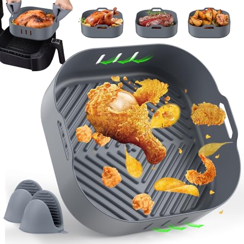 Silikonform für Heißluftfritteuse, 20,5CM Airfryer Silikonform mit zwei Ofenhandschuhe, Wiederverwendbar Hitzebeständig Einfache Reinigung Airfryer Zubehör Silikon Einsatz für Philips Cosori Cecotec von Cozor