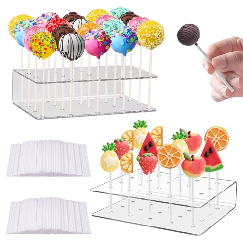 Cake Pop Ständer, 2 Stück transparent Acryl Lollipop-Halter, 20Löcher Cake Pop Ständer, mit Bringen Sie 200 Stöcke für Dessert Tisch Hochzeit Halloween Party Deko Lollipop Halter Größe 16 x 9 x 4 cm von Coztie