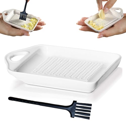 Keramik Reibe, Ngwer Knoblauch Reibe Keramikreibe mit Bürste für Familie Küche Apfelmus Zitrone Ingwer Saft Mahlen(Weiß, Rechteck 11 x 6,8 cm) von Coztie
